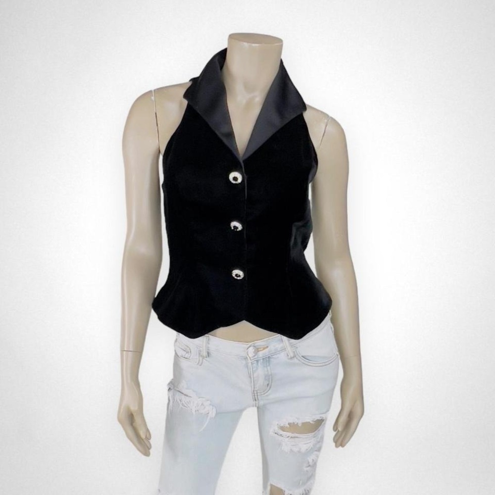 Vintage AFTER FIVE Black Velour Vest‎ 8 Collared